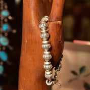 Vintage Lisa Jenks Sterling Silver Link Bracelet, Chunky Heavy Articulated Link Bracelet, Engraved Bead Design, Toggle Clasp, 7 1/2 L