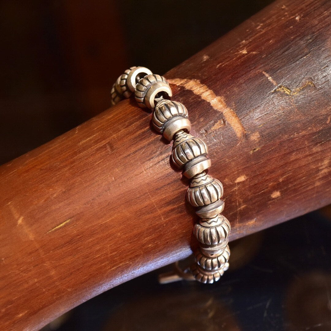 Vintage Lisa Jenks Sterling Silver Link Bracelet, Chunky Heavy Articulated Link Bracelet, Engraved Bead Design, Toggle Clasp, 7 1/2 L