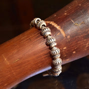 Vintage Lisa Jenks Sterling Silver Link Bracelet, Chunky Heavy Articulated Link Bracelet, Engraved Bead Design, Toggle Clasp, 7 1/2 L
