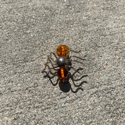 Vintage Sterling Silver Amber Insect Pin, Small Ant/Spider/Bug Brooch, Polished Amber Beads, Cute Jacket Pin, 925 Accessories, 28mm