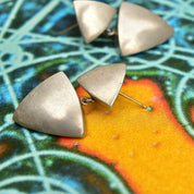Vintage Modernist Sterling Silver Geometric Pierced Dangle Earrings, Rounded Triangular Prisms, Brushed Silver Finish, 1 1/2" L