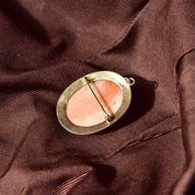 Antique 10K Gold Pink Coral Cameo Brooch/Pendant, High Relief Carved Lady's Portrait, Engraved Yellow Gold Setting, 1 3/4" L