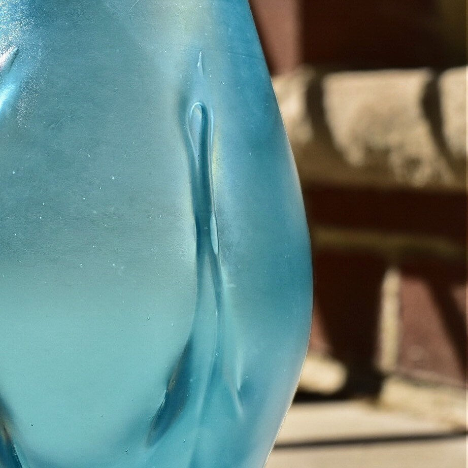 Vintage Signed Herb A. Thomas Iridescent Blue Art Glass Vase, Hand Blown Glass Vase, 8" H