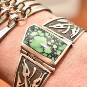 Vintage Celtic Sterling Silver Turquoise Panel Bracelet, Natural Bisbee Turquoise, 925 Jewelry, Celtic Jewelry, Celtic Panel Bracelet