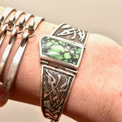 Vintage Celtic Sterling Silver Turquoise Panel Bracelet, Natural Bisbee Turquoise, 925 Jewelry, Celtic Jewelry, Celtic Panel Bracelet