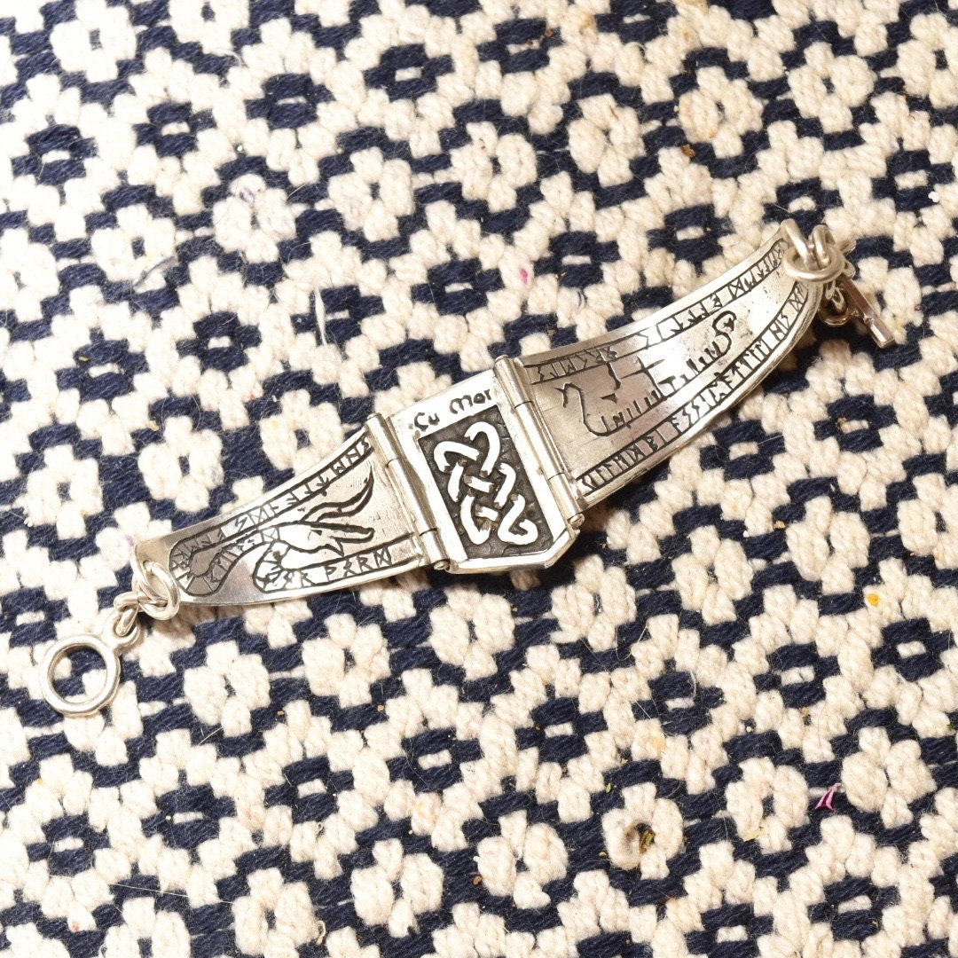 Vintage Celtic Sterling Silver Turquoise Panel Bracelet, Natural Bisbee Turquoise, 925 Jewelry, Celtic Jewelry, Celtic Panel Bracelet
