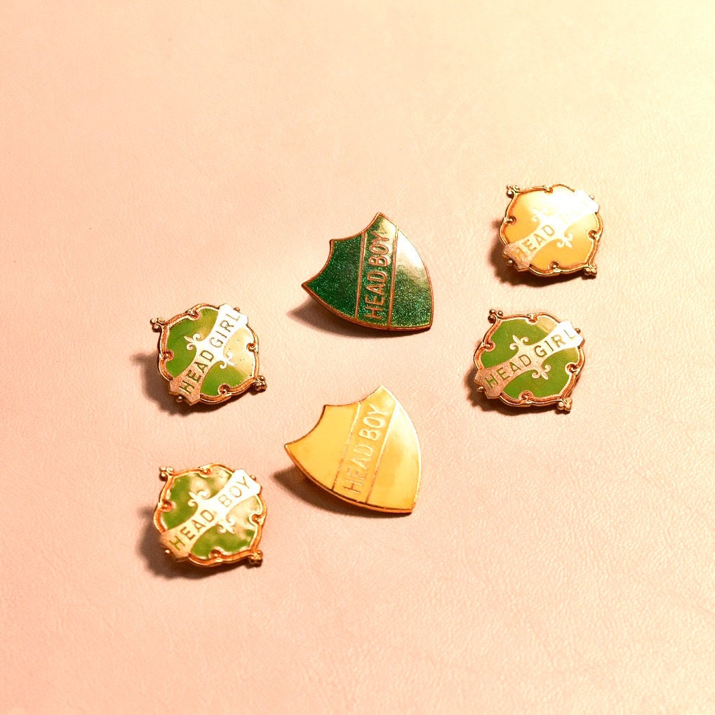 Vintage Collection of Head Boy and Head Girl Enamel Badges, Fattorini Old School Badges, c1960s Head Boy and Head Girl Pin,