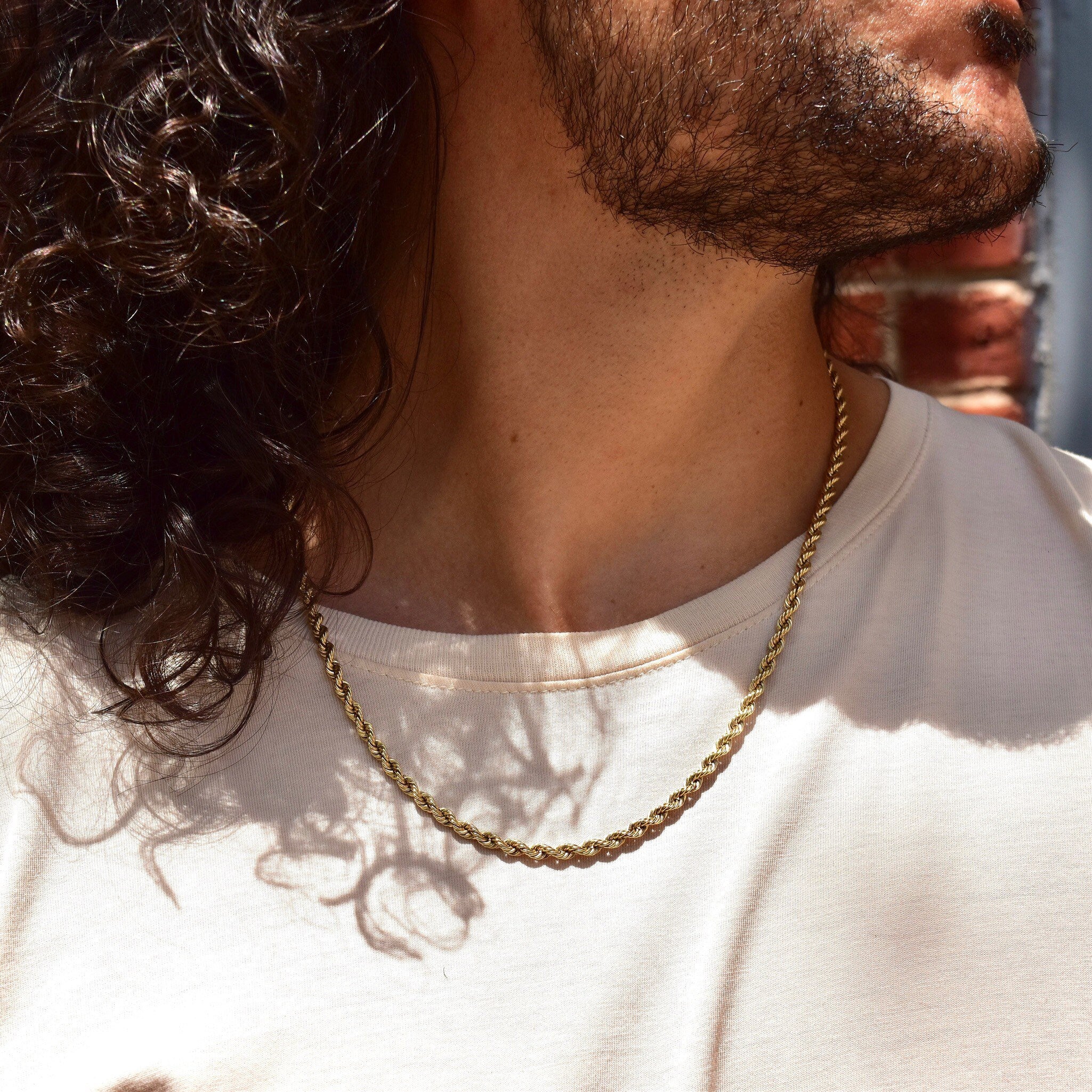 Vintage Solid 14K Yellow Gold Rope Chain Necklace, 4.25mm Spiral Rope Chain, Heavy Men's Gold Chain, Unisex 585 Jewelry, 23.5" L