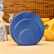 Vintage Art Deco Trenton Potteries Rare Blue Ceramic 'Circlet' Vase, Modernist Circle Disk Sculpture Vase, G. McStay Jackson, 8 1/2" H