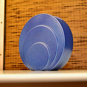 Vintage Art Deco Trenton Potteries Rare Blue Ceramic 'Circlet' Vase, Modernist Circle Disk Sculpture Vase, G. McStay Jackson, 8 1/2" H