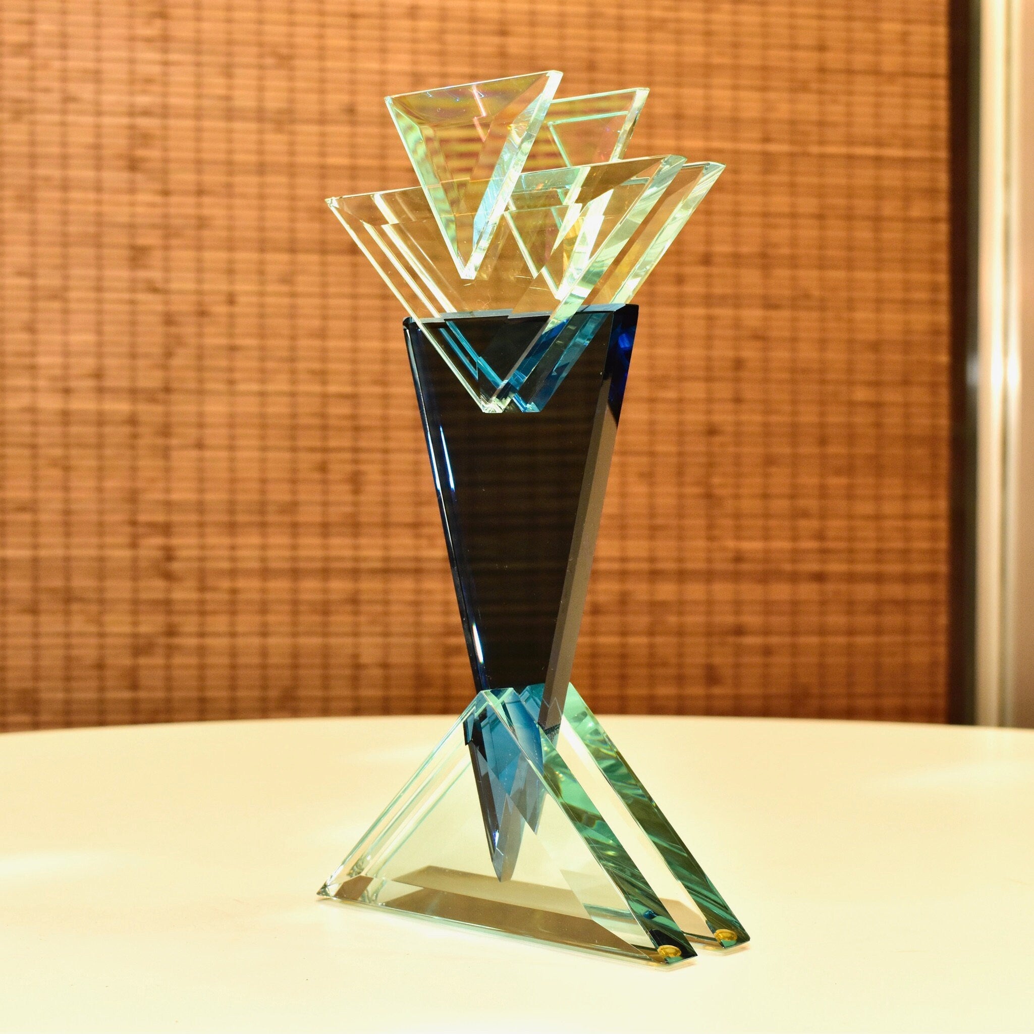 Vintage 1989 Signed American Studio Glass Sculpture, Stephen Jon Clements, Opulent Modernist Glass Tabletop Sculpture, 10 1/8" H