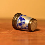 Antique Dutch Delft Sterling Thimble with Blue & White Enamel, Stippled Glass Top, Gilt Silver, Sewing Collectibles, Size 6
