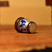 Antique Dutch Delft Sterling Thimble with Blue & White Enamel, Stippled Glass Top, Gilt Silver, Sewing Collectibles, Size 6