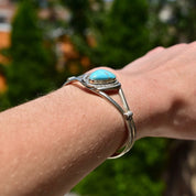 Vintage Native American Turquoise & Silver Cuff Bracelet, Turquoise Cuff With Engraved Silver Details, Adjustable Cuff, Old Pawn Jewelry