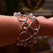 Modernist Sterling Silver Loopy Link Cuff Bracelet, Wide Articulated Silver Wire Toggle Bracelet, 7 3/4" L