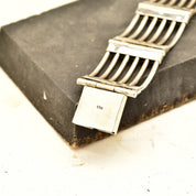 Modernist Sterling Silver Gate Link Bracelet, Wide Chunky 925 Cutout Panel Cuff, Taxco Jewelry, 7 3/4" L