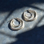 Vintage Modernist Sterling Silver Concentric Hoop Earrings, Double Circle Hoops, Small Hollow Hoops, Space Age, 925 Jewelry, 1