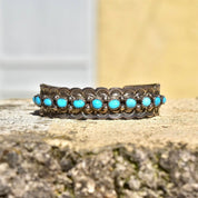 Vintage Signed  Sterling Silver Snake Turquoise Turquoise Cuff Bracelet, Chiseled Silver Cuff, R. Tom Sterling, Native American, 5 7/8