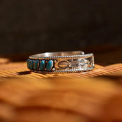 Vintage Bell Sterling Silver Turquoise Cuff Bracelet, Multi-Stone Turquoise Cuff, Hammered Silver Designs, Native American Jewelry, 5 7/8