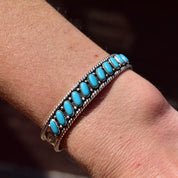 Vintage Bell Sterling Silver Turquoise Cuff Bracelet, Multi-Stone Turquoise Cuff, Hammered Silver Designs, Native American Jewelry, 5 7/8