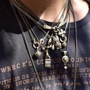 Lisa Jenks 90's Sterling Silver Pendant Necklaces, Curio Charm Chain Necklaces, Modernist Jewelry,