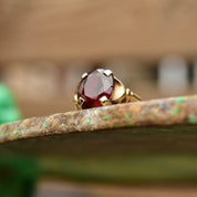 Vintage 14K Gold Ruby Red Gemstone Cocktail Ring, Oval-Cut Ruby/Garnet, Yellow Gold Setting, Size 7 3/4 US