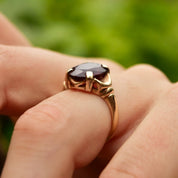 Vintage 14K Gold Ruby Red Gemstone Cocktail Ring, Oval-Cut Ruby/Garnet, Yellow Gold Setting, Size 7 3/4 US