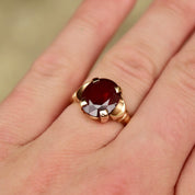 Vintage 14K Gold Ruby Red Gemstone Cocktail Ring, Oval-Cut Ruby/Garnet, Yellow Gold Setting, Size 7 3/4 US
