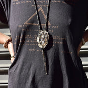 Vintage Sterling Silver Moss Agate Bolo Tie, Stand Sterling Bolo Tie, Moss Agate Cabochon, 20.75" L