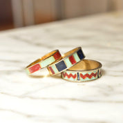 Vintage Gold Plated Sterling Silver Enamel Ring Set, Stackable Rings, Gold-Tone Enamel Band Ring, Size 6.5 US