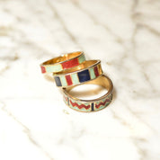Vintage Gold Plated Sterling Silver Enamel Ring Set, Stackable Rings, Gold-Tone Enamel Band Ring, Size 6.5 US