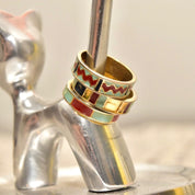 Vintage Gold Plated Sterling Silver Enamel Ring Set, Stackable Rings, Gold-Tone Enamel Band Ring, Size 6.5 US