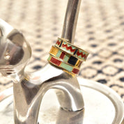 Vintage Gold Plated Sterling Silver Enamel Ring Set, Stackable Rings, Gold-Tone Enamel Band Ring, Size 6.5 US