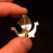 Vintage Aksel Holmsen Gilt Sterling Silver Guilloche Enamel Viking Ship Boat Pin Brooch, Norway Sterling 925 Jewelry, 36mm