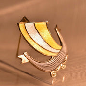 Vintage Aksel Holmsen Gilt Sterling Silver Guilloche Enamel Viking Ship Boat Pin Brooch, Norway Sterling 925 Jewelry, 36mm