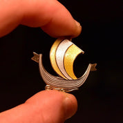 Vintage Aksel Holmsen Gilt Sterling Silver Guilloche Enamel Viking Ship Boat Pin Brooch, Norway Sterling 925 Jewelry, 36mm