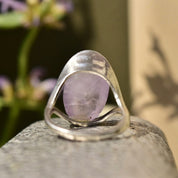 Vintage Silver Rose Quartz Cabochon Ring, Bohemian Silver Band, Artisan Gemstone Jewelry, Size 9 1/4 US