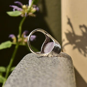 Vintage Silver Rose Quartz Cabochon Ring, Bohemian Silver Band, Artisan Gemstone Jewelry, Size 9 1/4 US