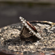 Vintage Sterling Silver Stromatolite, Long Silver Ring With Oval Stone Cabochon, Embellished Gemstone Ring, Size 7 US