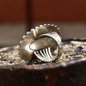 Vintage Sterling Silver Stromatolite, Long Silver Ring With Oval Stone Cabochon, Embellished Gemstone Ring, Size 7 US