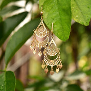 Vintage Turkish 14K Yellow Gold Filigree Chandelier Earrings, Ornate Diamond-Cut Teardrop Earrings, 585 Gold Lever Backs, 54mm