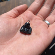 Vintage Carved Black Stone Buddha Charm with Silver Loop, Small Stone Buddha Charm, Cute Carved Buddha, Black Stone Buddha