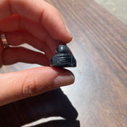 Vintage Carved Black Stone Buddha Charm with Silver Loop, Small Stone Buddha Charm, Cute Carved Buddha, Black Stone Buddha