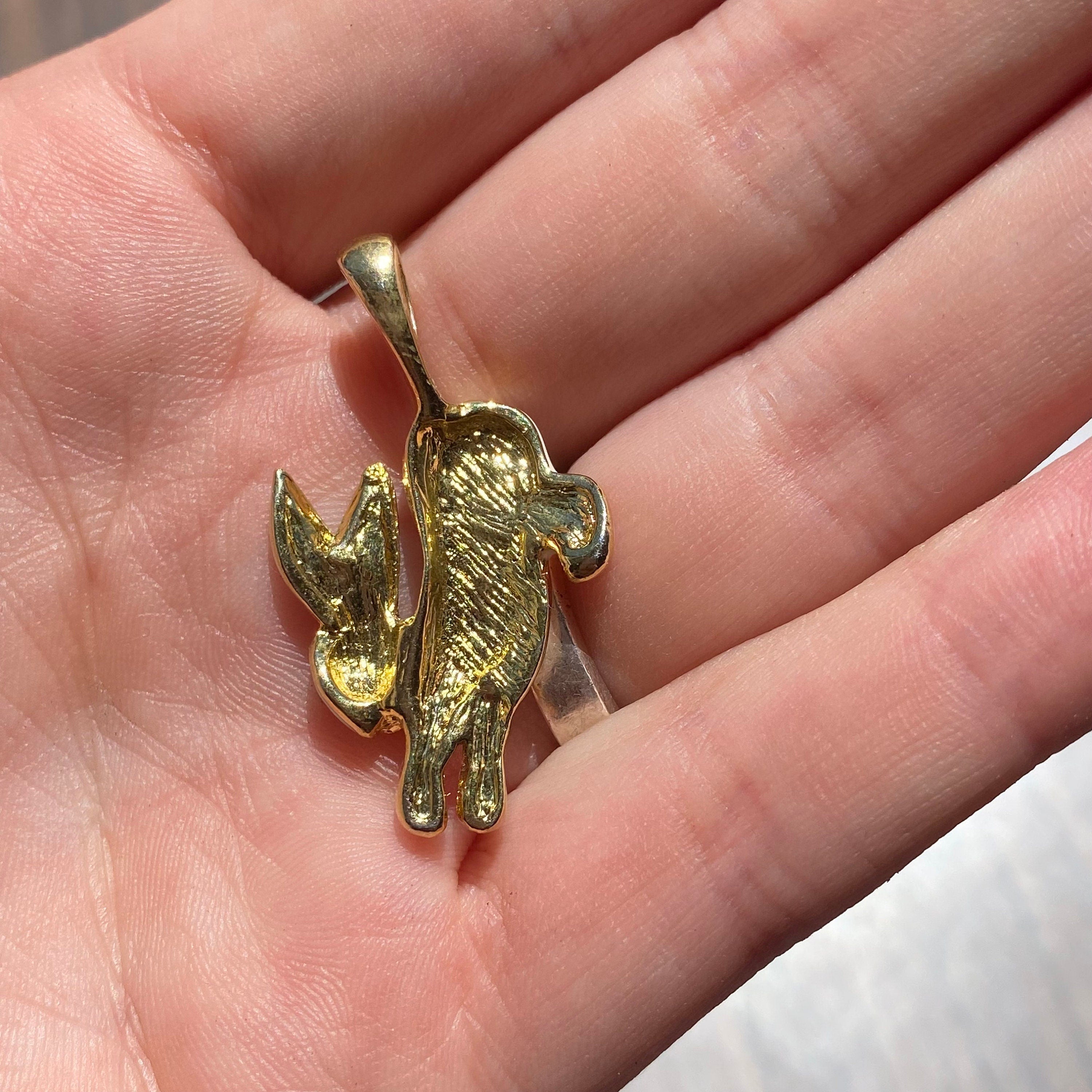 Vintage Gold-Toned White Enamel Rabbit Pendant with Ruby Eyes, Small Enamel Rabbit Charm, Cute Enamel Rabbit, White Rabbit Charm