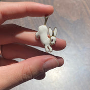 Vintage Gold-Toned White Enamel Rabbit Pendant with Ruby Eyes, Small Enamel Rabbit Charm, Cute Enamel Rabbit, White Rabbit Charm