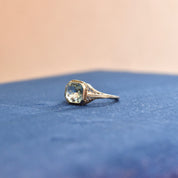 Antique Art Deco 14K White Gold Filigree Aquamarine Ring, Faceted Pale Blue Gemstone, Intricate Setting, March Birthstone, Size 6 1/2 US
