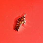 Vintage Large Sterling Silver Baltic Amber Cross Pendant, Incredible Inclusions, Modernist 925 Gemstone Cross Pendant, 2 7/8 L