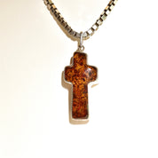 Vintage Large Sterling Silver Baltic Amber Cross Pendant, Incredible Inclusions, Modernist 925 Gemstone Cross Pendant, 2 7/8 L