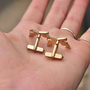 Vintage 1950's Swank Gold Plated Dueling Pistol Cufflinks, Mother Of Pearl Shell Handles, Old Western Cowboy Revolver Cufflinks, 21mm