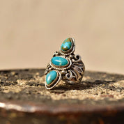 Vintage Silver Triple Turquoise Ring, Elongated Gemstone Ring, Turquoise Ring, Size 5 3/4 US